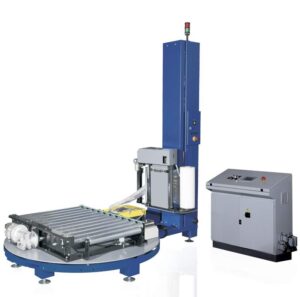 Fully automated pallet wrapping machine with pre-stretch function